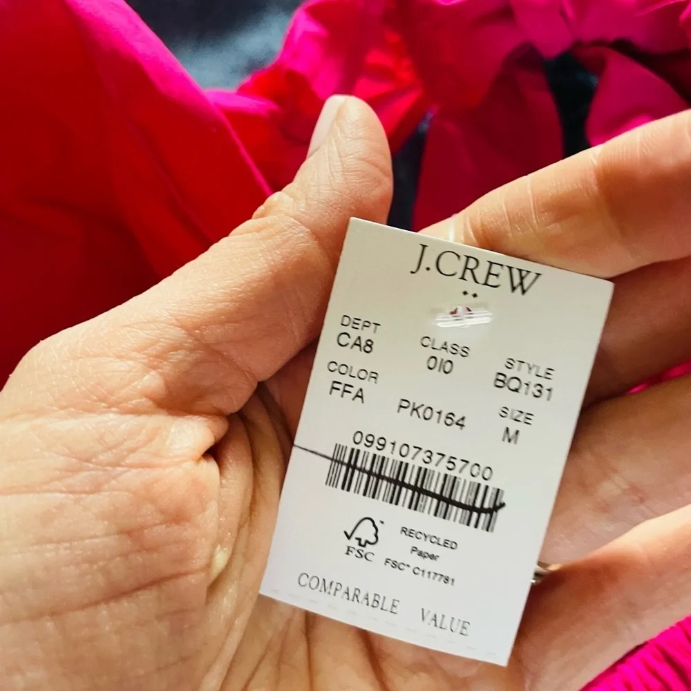 J. Crew Hot Pink Puff Sleeve Scoop Neck Top